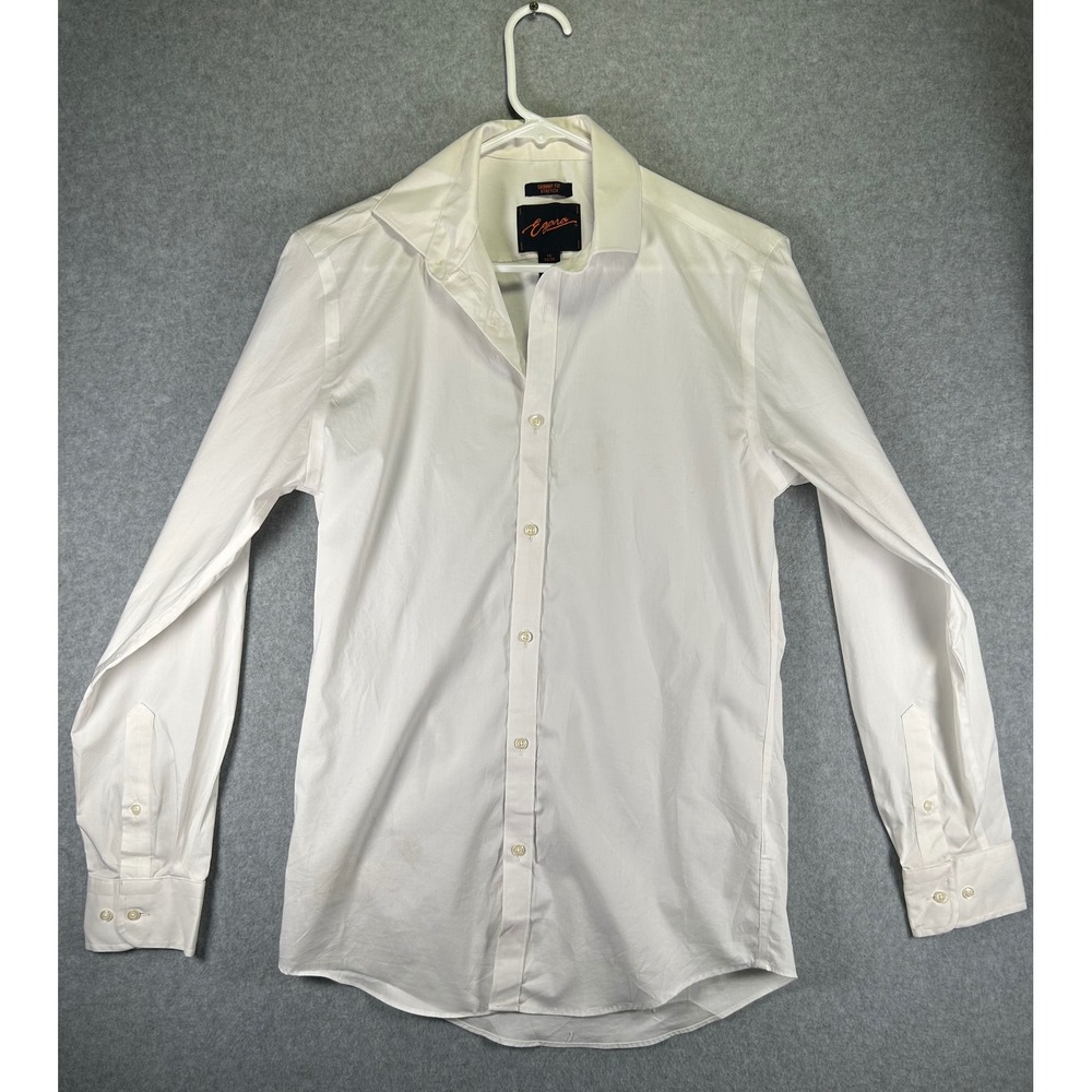 Egara Mens Skinny Fit Stretch Dress Shirt White 15 32/33 Long Sleeve Button Down